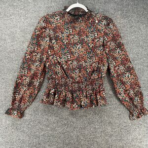Japna Top Womens‎ M Ditsy Floral Mock Neck Cropped Boho Cottage Peasant Prairie